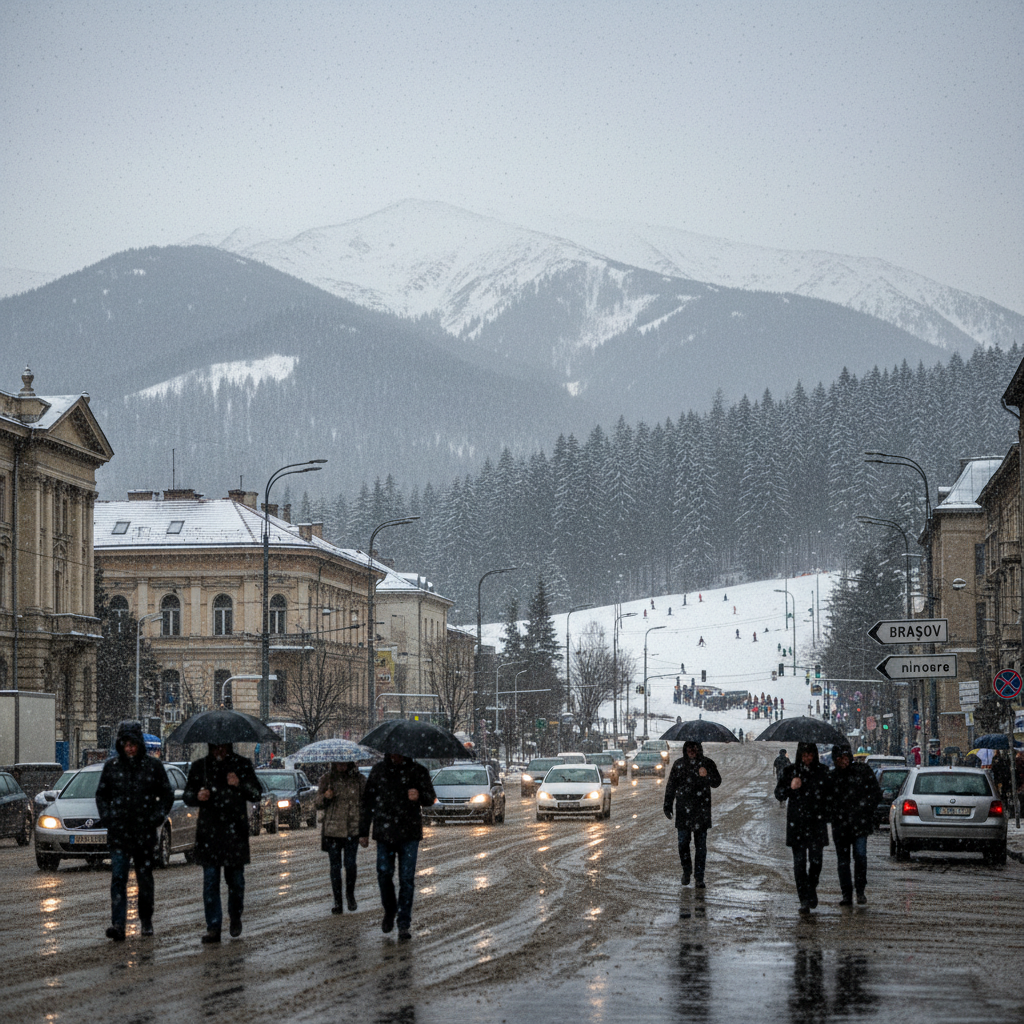 Cod galben de ploi, lapoviță și ninsoare în București și 13 județe, inclusiv munții din Brașov