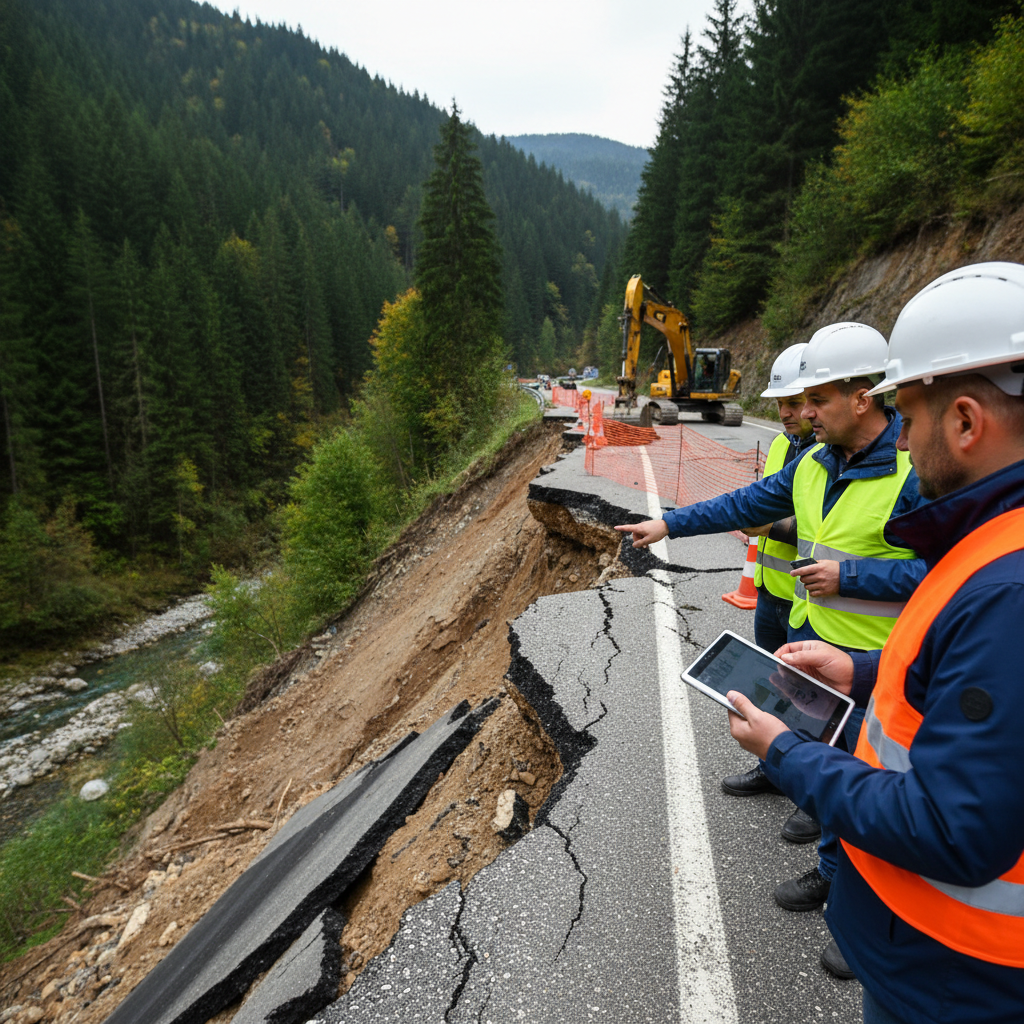 DN1 la Comarnic – fără risc iminent de prăbușire, dar intervenția urgentă este necesară pentru stoparea alunecării de teren