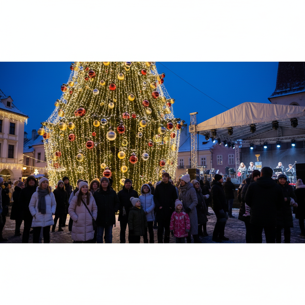 ora aprinderii luminițelor și concertul de Crăciun duminică