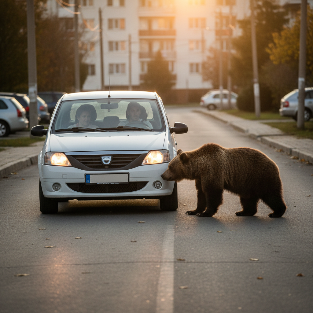 Ursul care a bântuit Sânpetru și Coresi a fost aproape lovit de mașină azi-dimineață în zona Triajului
